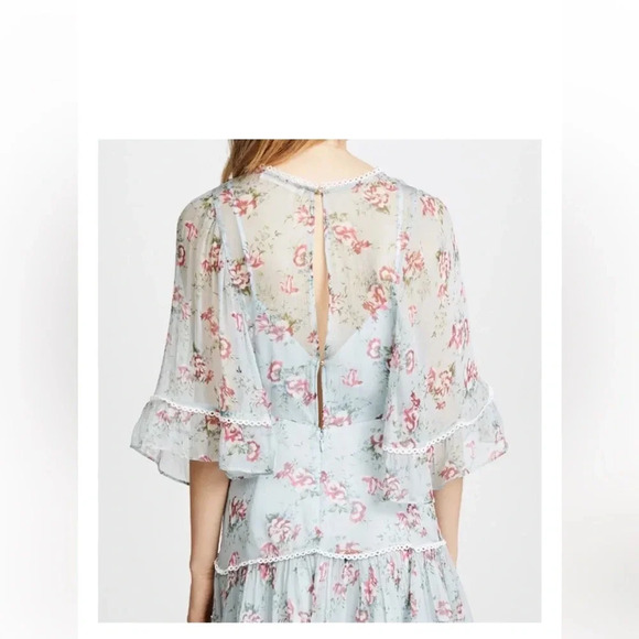 TALULAH Womens Light-Blue Floral White-Lace KNOWING V-Neck Mini Dress size xs - Picture 2 of 6